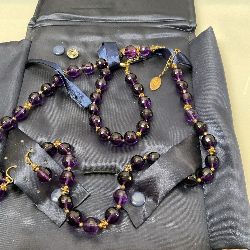 Stauer Royal Amethyst Necklace - Bracelet - Earrings Set Purple Faceted Bead